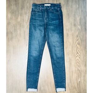 Topshop Moto Jamie High Waist Skinny Jeans Dark‎ Wash Raw Hem W28 L32